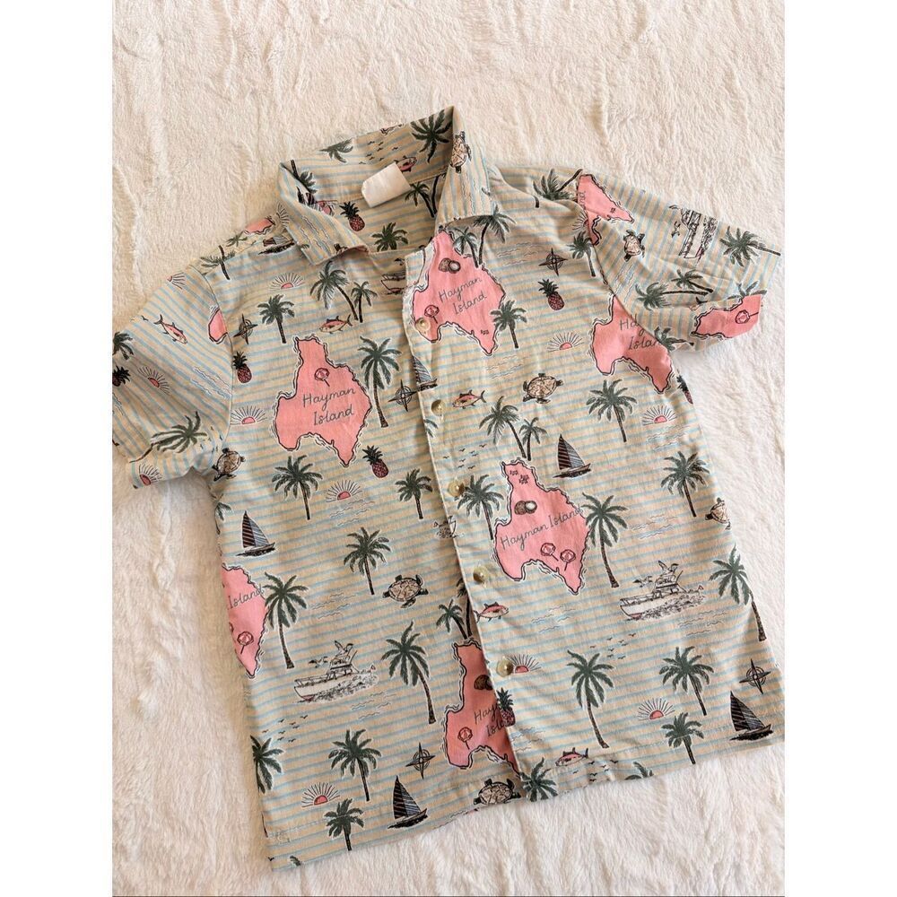 Cotton On Kids Hayman Island Tropical Button Up Shirt Boys Size 6 Palm Tree Beac